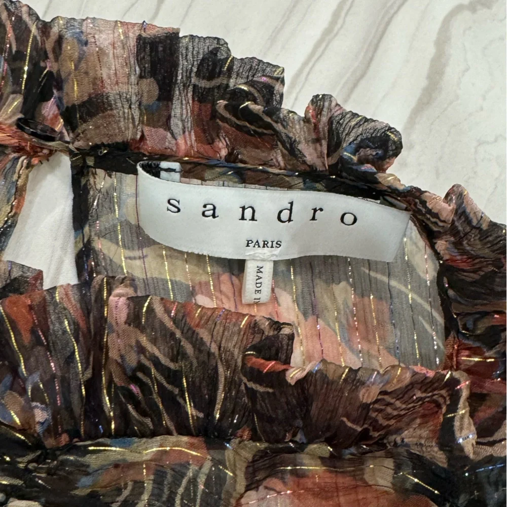 Sandro sheer blouse metallic thread throughout - Picture 3 of 6